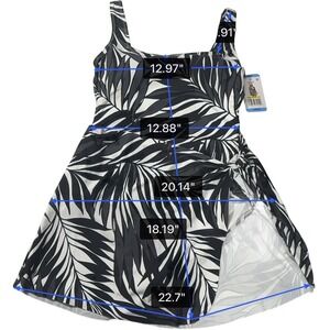 Anne Cole Womens Tropical Palm Print Swim Dress Black White UPF 50 Large